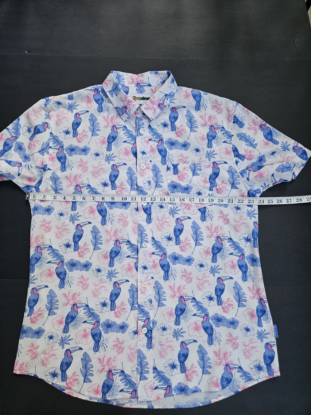Tipsy Elves Tropical Toucan Print Short Sleeve Button-Down Shirt Size XL - Picture 7 of 13